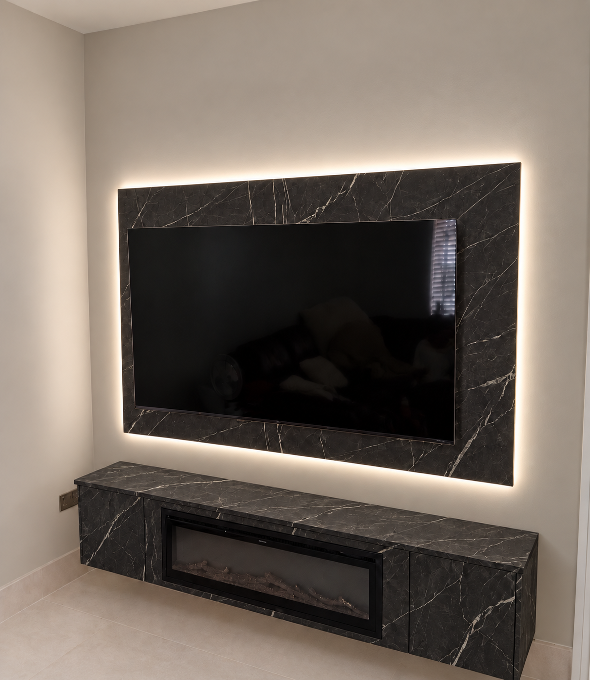 Black marble unit and tv panel