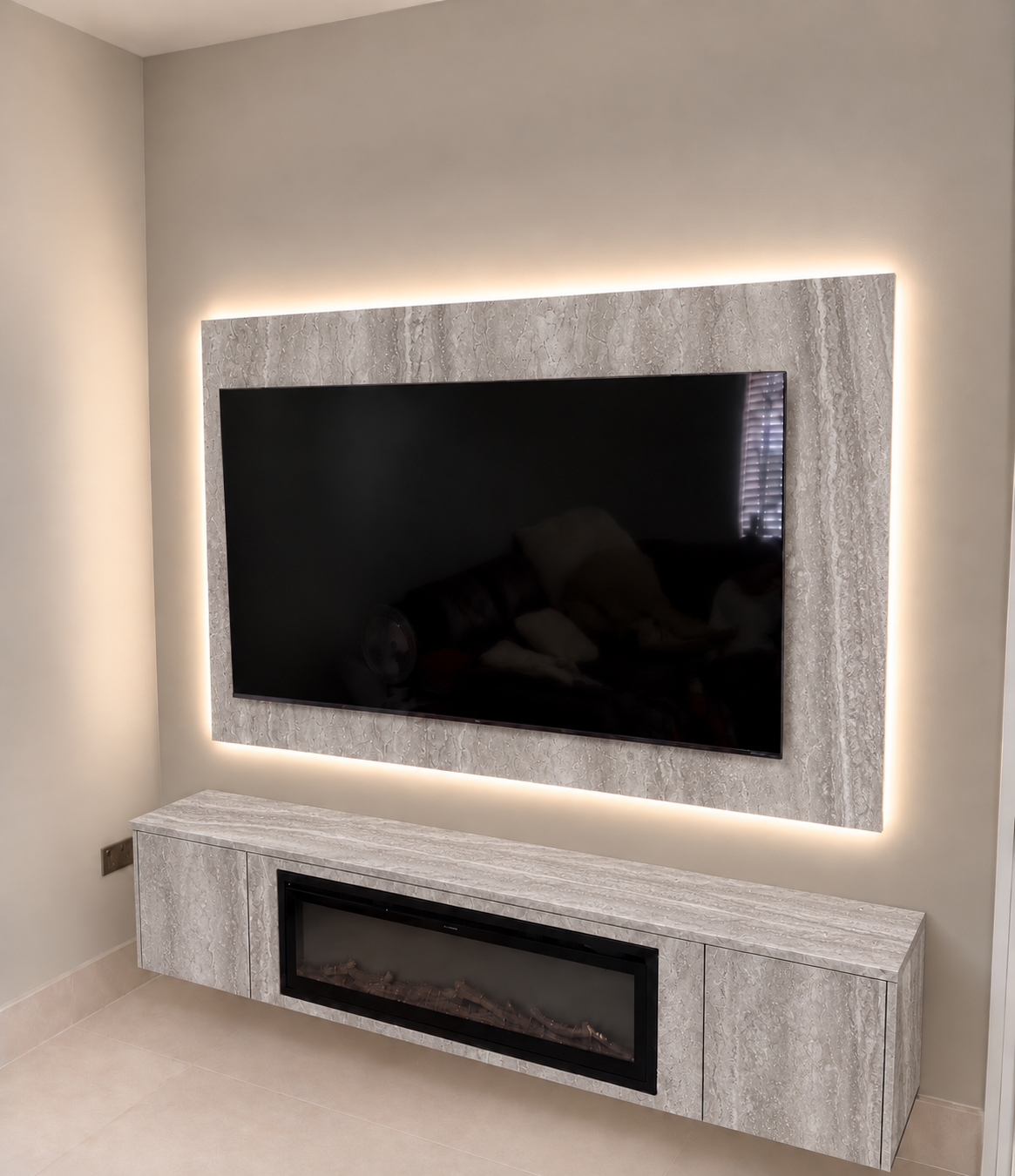Travertino marble unit and tv panel