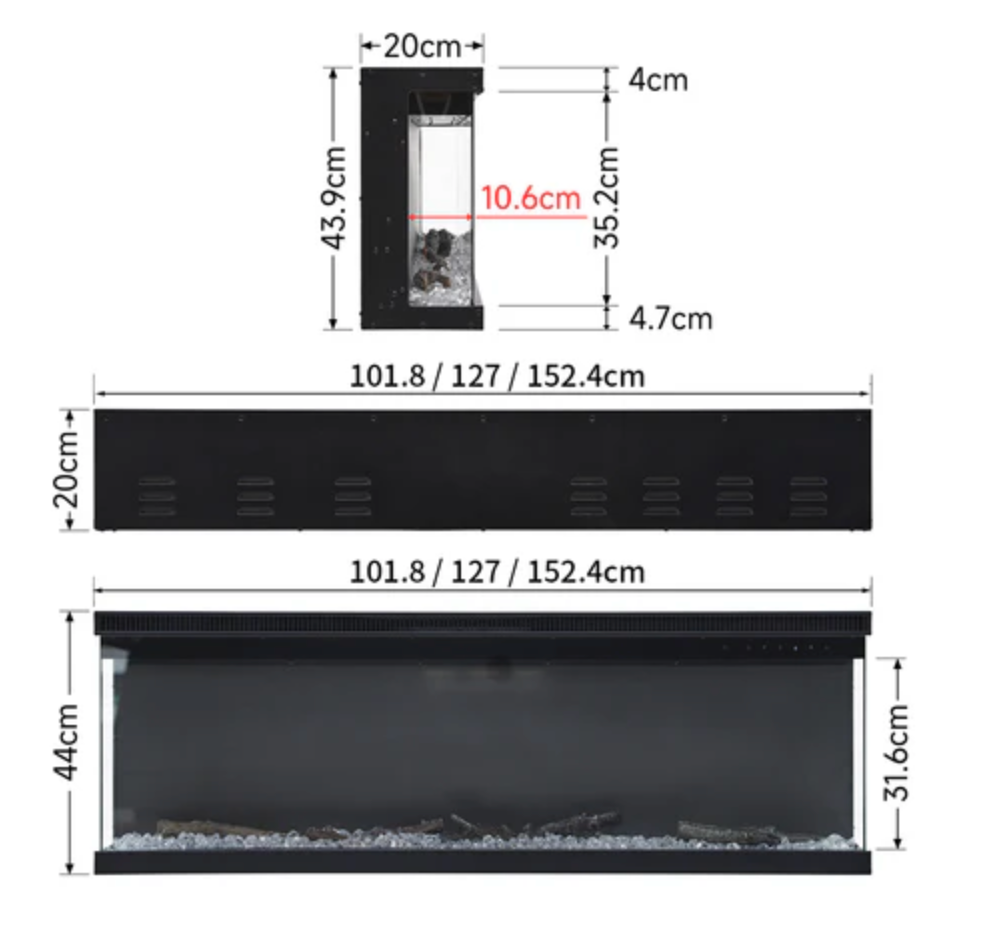 Contemporary 2/3-Sided LED Electric Fireplace Insert with Crystal Stones