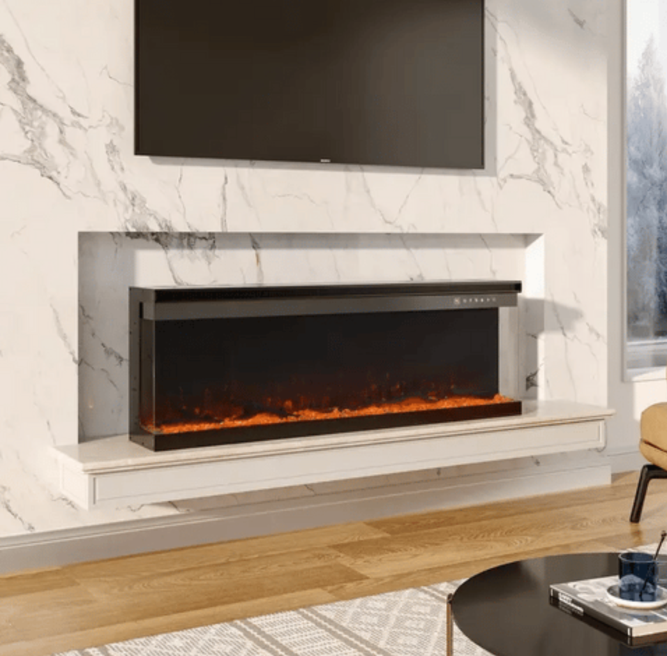 Contemporary 2/3-Sided LED Electric Fireplace Insert with Crystal Stones