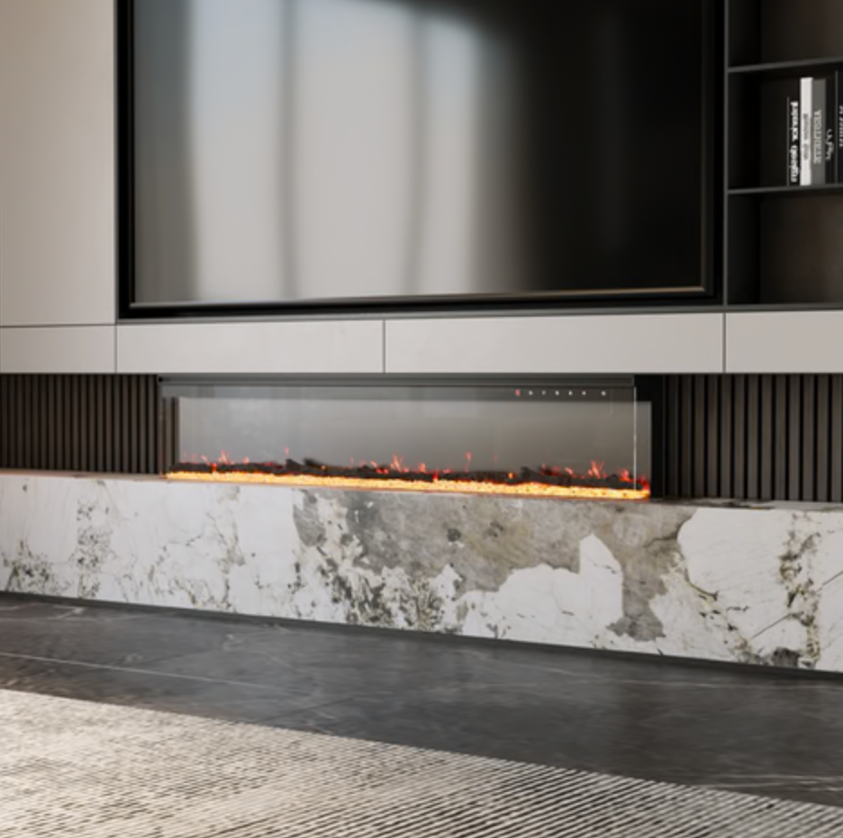 Contemporary 2/3-Sided LED Electric Fireplace Insert with Crystal Stones