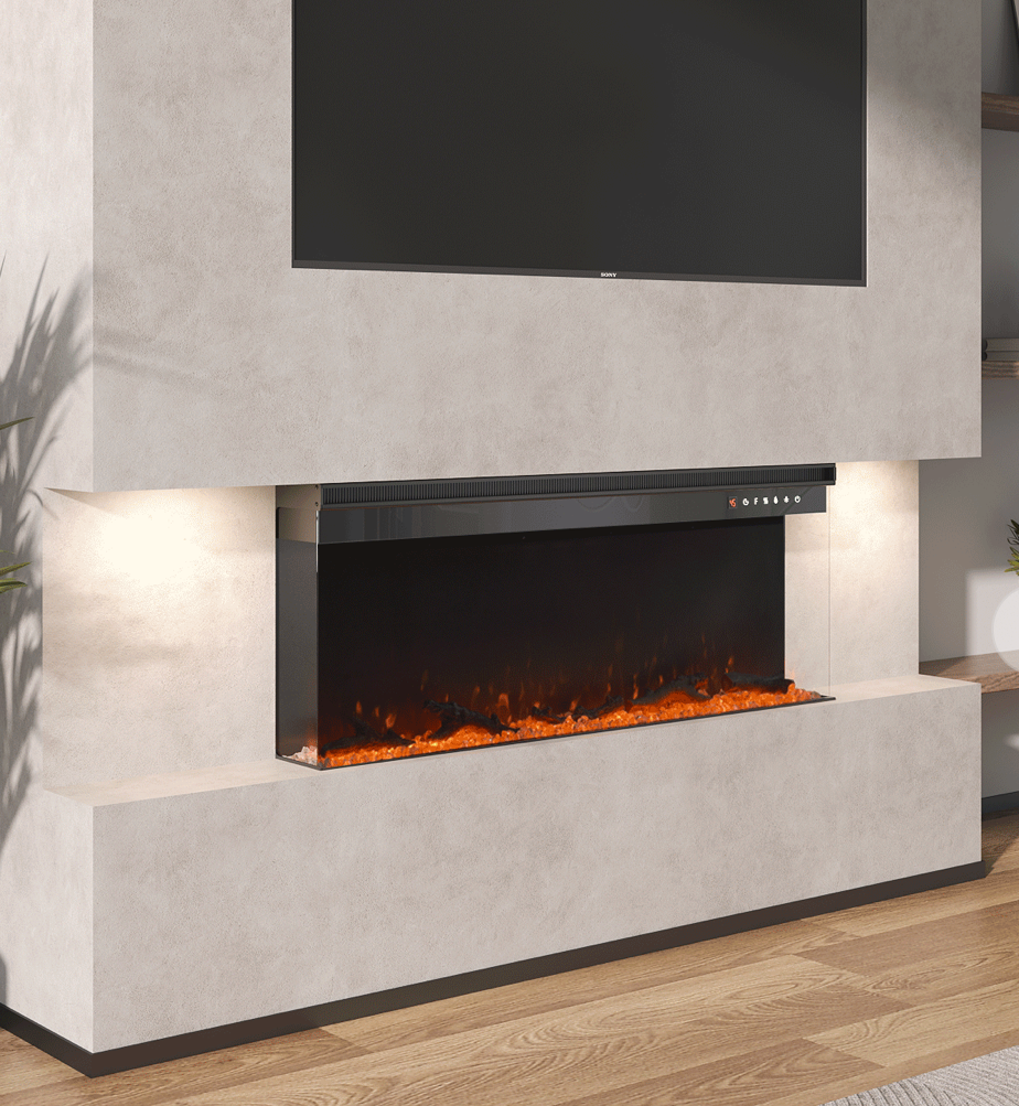 Contemporary 2/3-Sided LED Electric Fireplace Insert with Crystal Stones