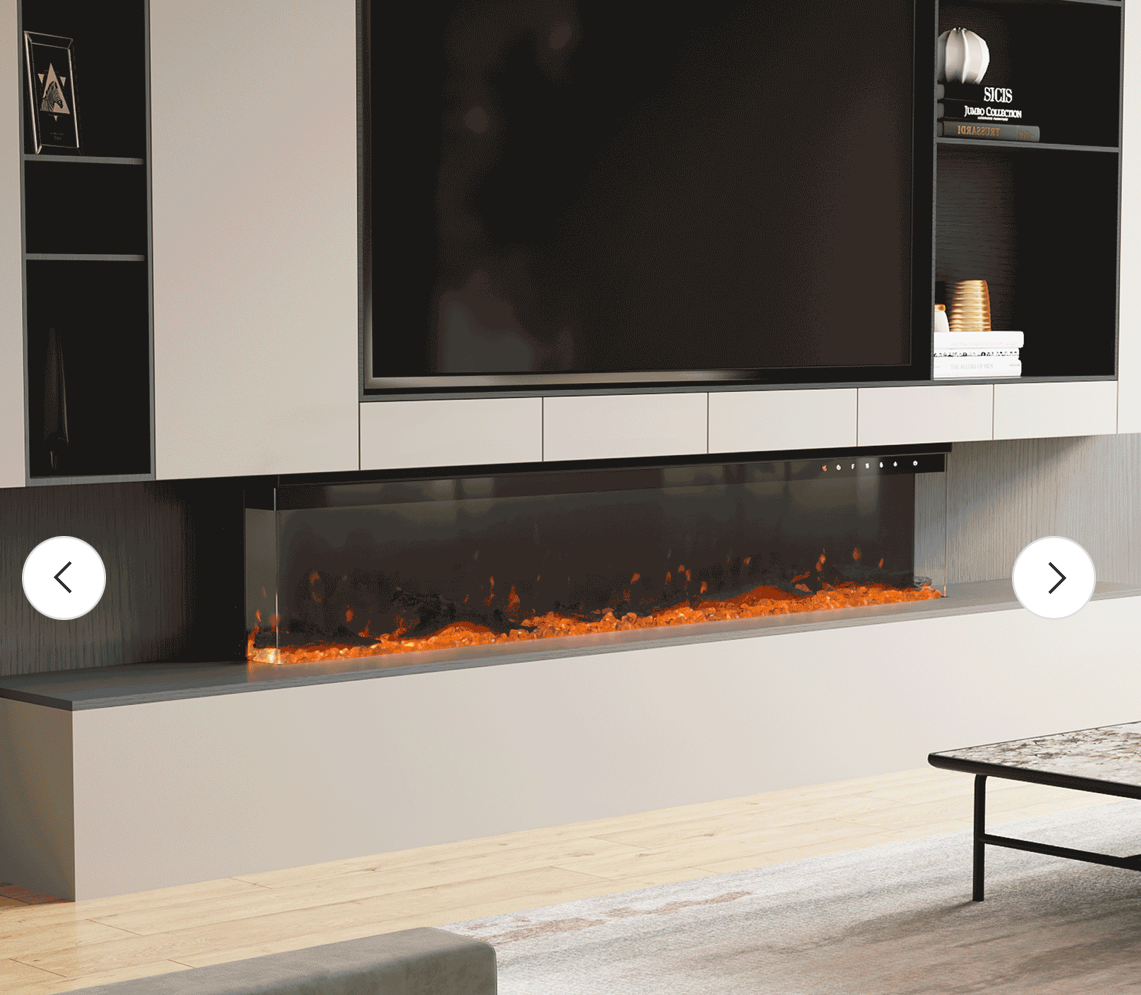 Contemporary 2/3-Sided LED Electric Fireplace Insert with Crystal Stones