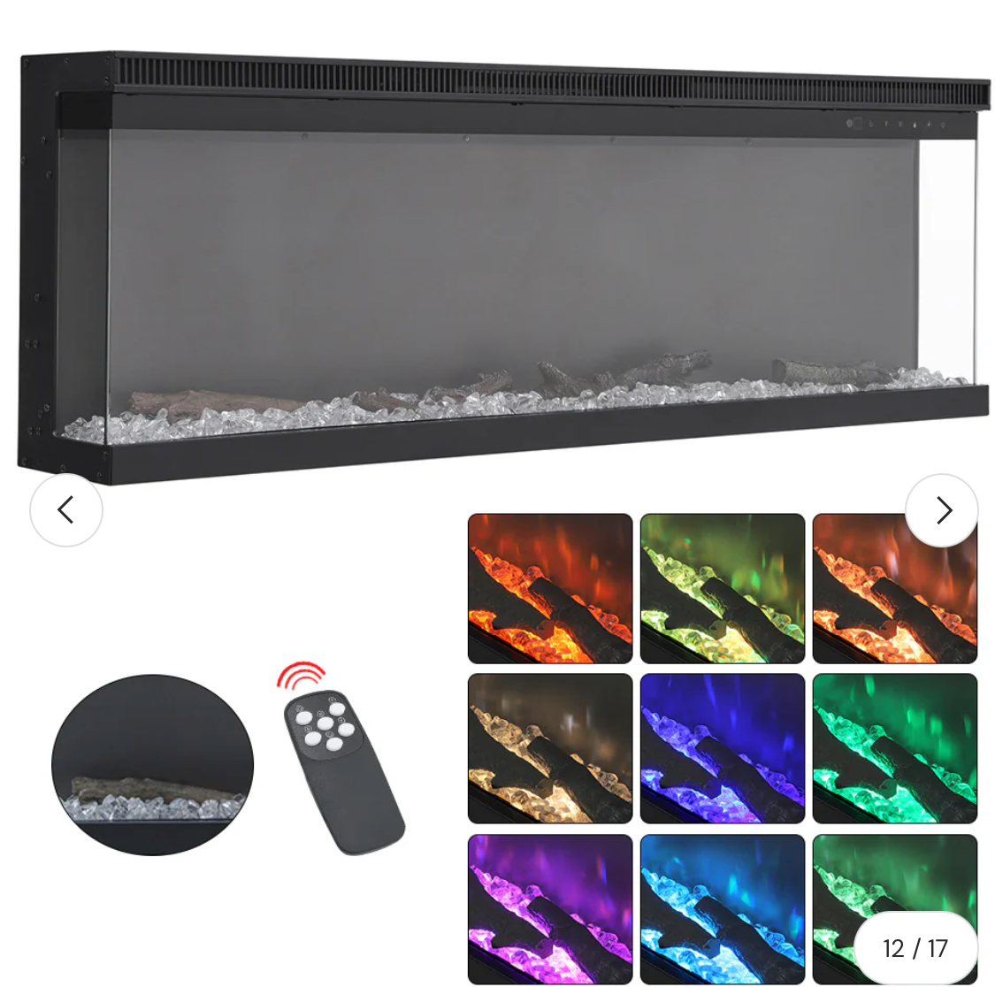 Contemporary 2/3-Sided LED Electric Fireplace Insert with Crystal Stones