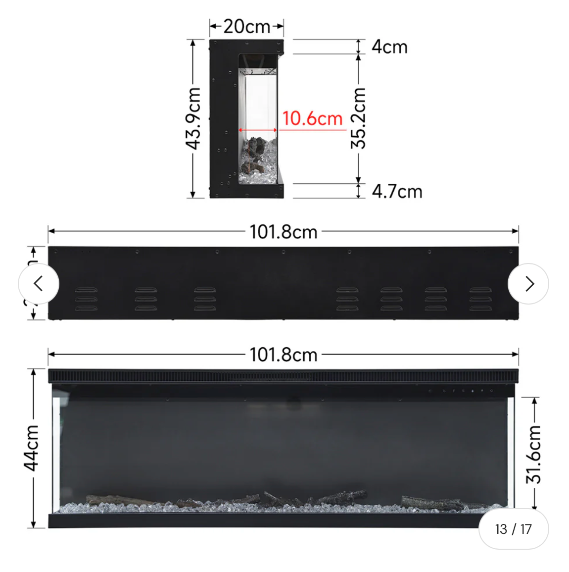 Contemporary 2/3-Sided LED Electric Fireplace Insert with Crystal Stones