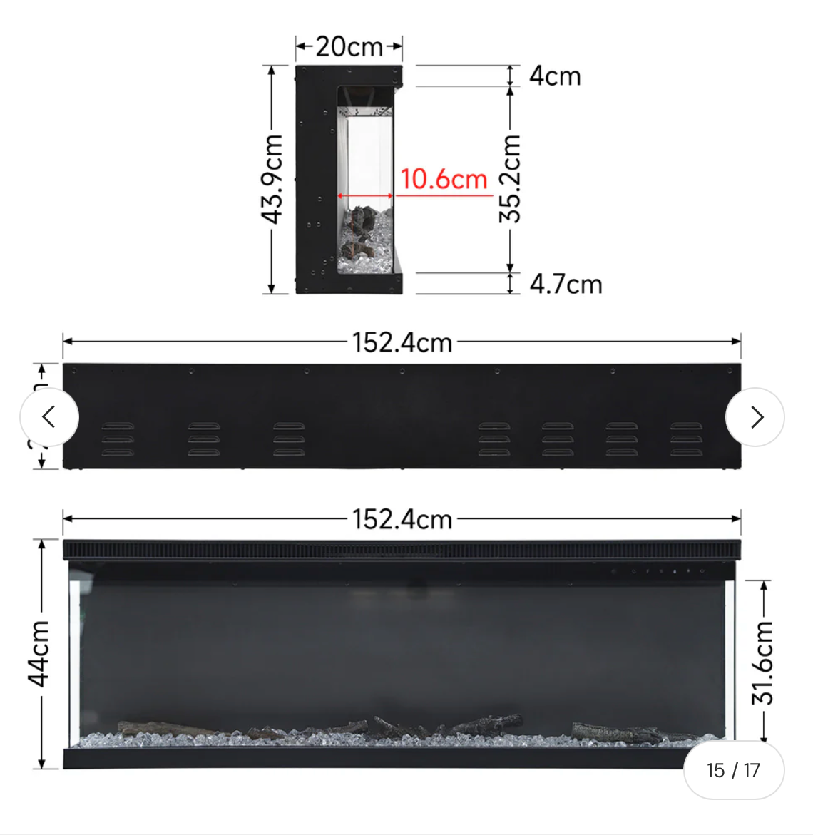 Contemporary 2/3-Sided LED Electric Fireplace Insert with Crystal Stones